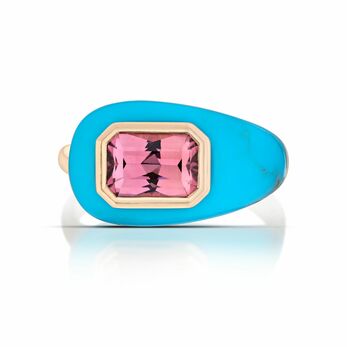 Ring in gold, turquoise and tourmaline