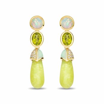 Earrings in gold, diamond opal and peridot 