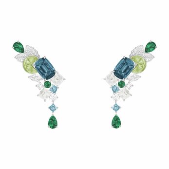 Earrings in white gold, peridot, diamond and coloured gemstones