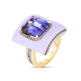 Ring in gold, enamel, sapphire and tanzanite