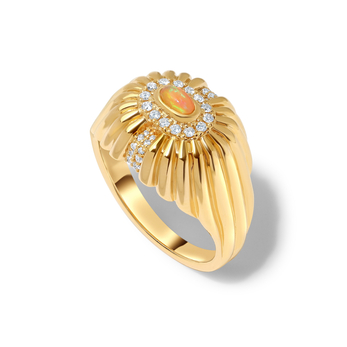 Arcane Alara Sunburst signet ring in gold, opal and diamond