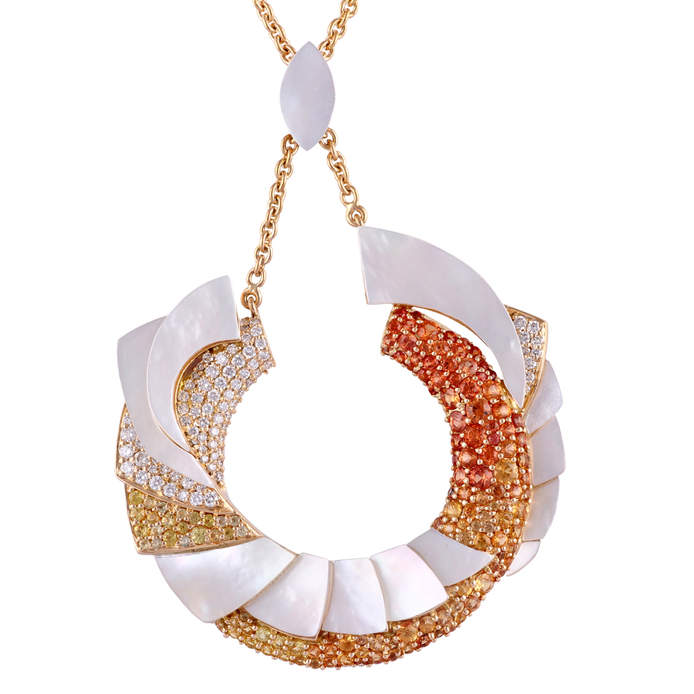 Mogra Ombré necklace in gold, sapphire and mother of pearl