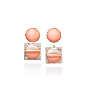 Earrings in gold, coral and diamond