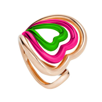 Ready to Pulse ring in rose gold with neon green and pink enamel