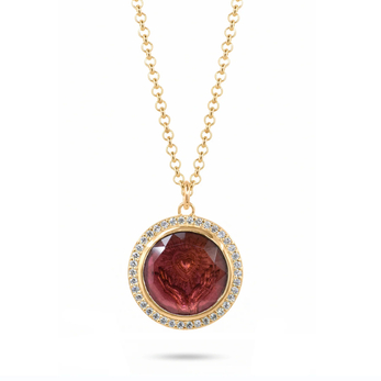 Golden Futures pendant in gold, pink tourmaline, and diamond