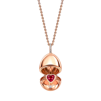 Heart Surprise Egg pendant in rose gold, ruby and diamond