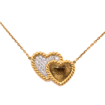 Double Heart pendant necklace in gold, platinum and diamond 