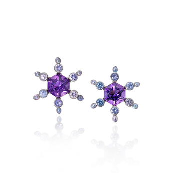 Purple Reign earrings in white gold, amethyst, spinel and pearl 