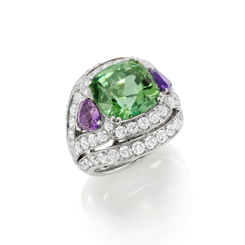 Ring in white gold, amethyst, tourmaline and diamond