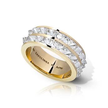 Double Row Spike ring in gold and pyramid diamonds