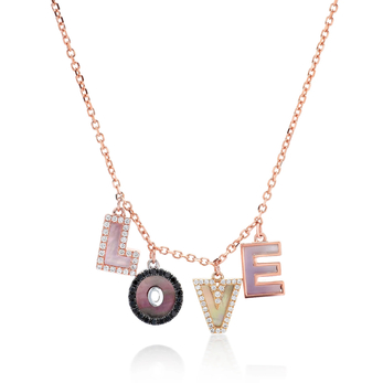 Necklace in rose gold, mother-of-pearl and diamond