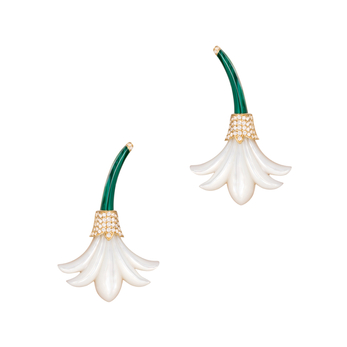 Earrings in gold, malachite, mother-of-pearl and diamond
