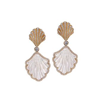 Fan on Fan earrings in gold, mother-of-pearl and diamond