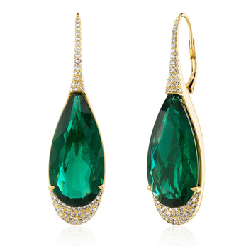 Icon drop earrings in gold, emerald and diamond