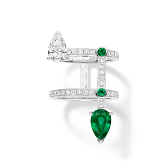 Serti sur Vide ring in white gold, emerald and diamond