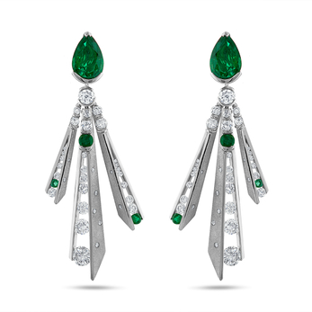Construct earrings in white gold, emerald and diamond