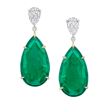 Colours of Love earrings in gold, white gold, 19.48-ct emeralds and diamond
