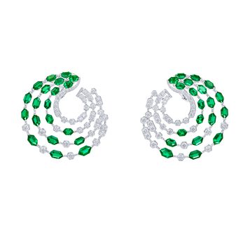 Arc earrings in white gold, 16.34-ct emeralds and diamond