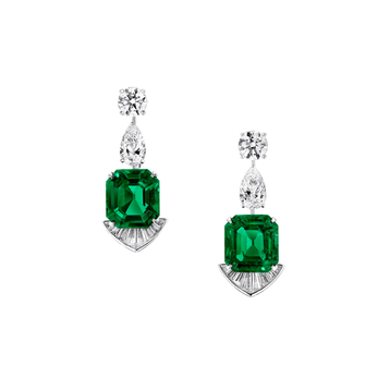 Earrings in white gold, emerald and diamond