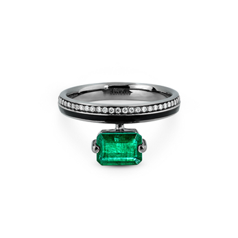 Linette ring in gold, black rhodium, emerald and diamond