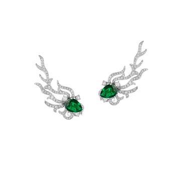 Ear climbers featuring pear-shaped emeralds and diamonds