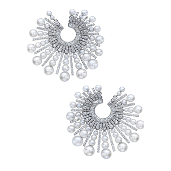 Pearl Diamond Spoke earrings in white gold, Japanese Akoya pearl and diamond