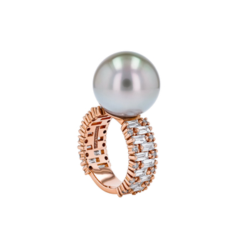 Ring in rose gold, Tahitian pearl and diamond