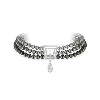  Collier Disco Pulsation necklace in white gold, grey pearl and diamond 