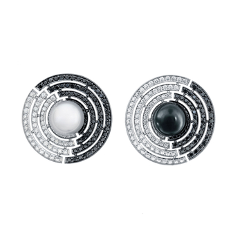 Lunar earrings in white gold, South Sea pearl, Tahitian pearl and black and white diamond