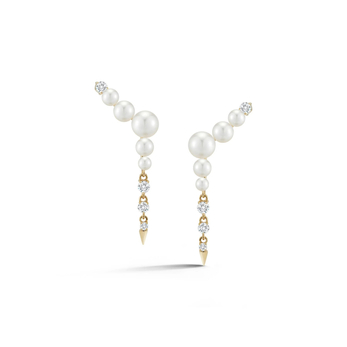 Prive Pearl Ear Climber Diamond earrings in gold, Freshwater white pearl and diamond