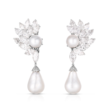 Earrings in white gold, pearl and diamond