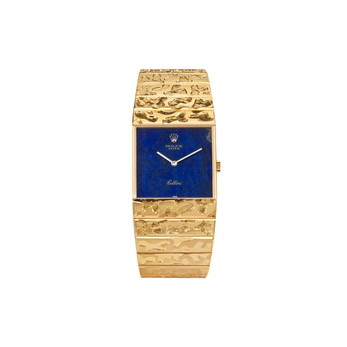 Customised Vintage Rolex Cellini King Midas Lapis watch with a Lapis lazuli dial in gold