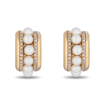 Runway Hoops earrings with pearls and diamonds in gold 