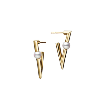 V Code earrings with Akoya cultured pearls in 18k gold