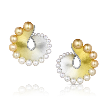 Nautilus Pearl earrings with South Sea pearls, Akoya pearls and diamonds in a propriety gradient SpectraGold™