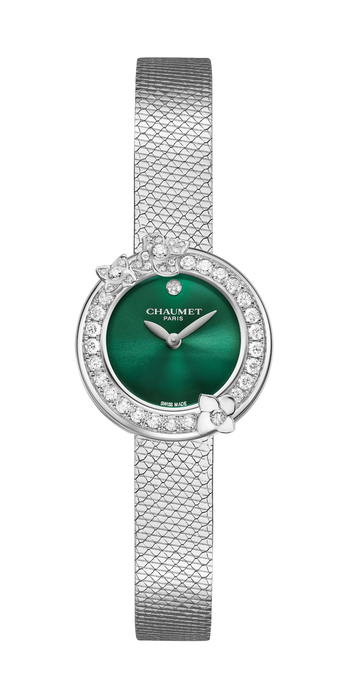 Hortensia watch with a malachite dial and diamonds in steel