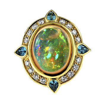 Paula Crevoshay opal ring with tourmalines and diamonds