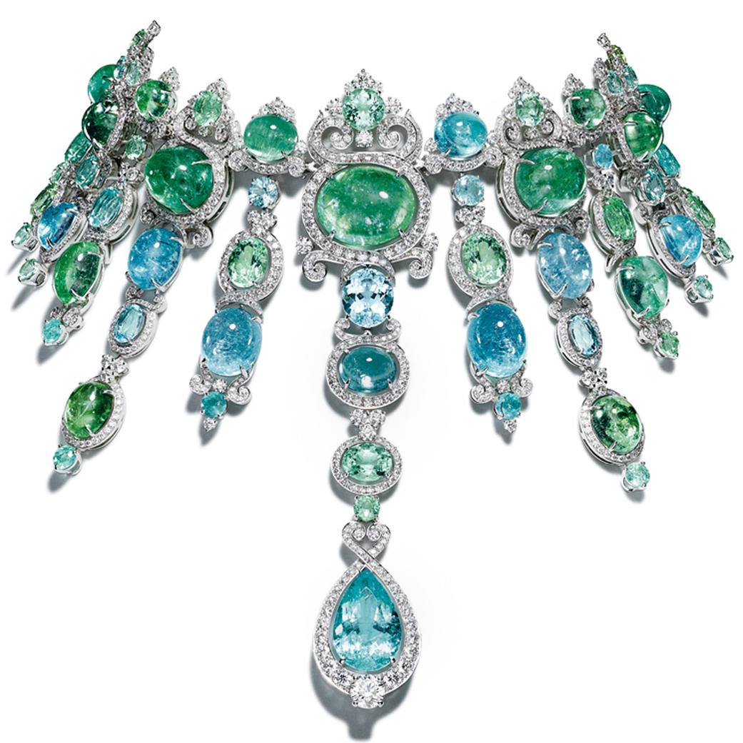 Giampiero Bodino Barocco Necklace in the gold with 326.21 cts African Paraiba tourmalines and diamonds
