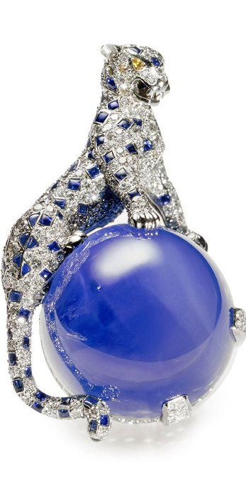 Cartier 'Panthere' sapphire and diamond brooch