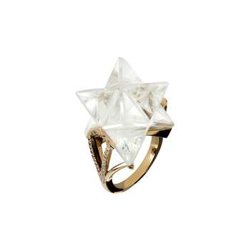 Tessa Packard 'Antarctica' ring, with hand carved quartz star and pave diamond setting in yellow gold