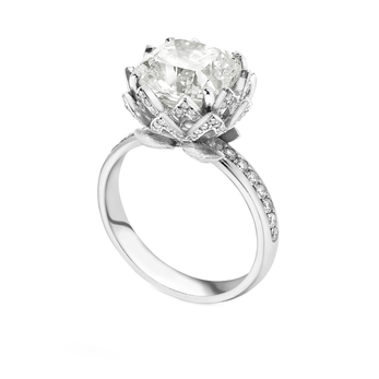 Theo Fennell 'Waterlily' 4.14ct Forevermark cushion cut diamond & 0.56ct pave diamond setting