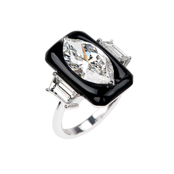 Nikos Koulis ‘Oui’ ring, 3ct marquise cut diamond and 1.30ct tapered baguette cut diamonds in 18k white gold