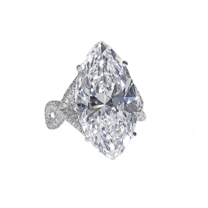 David Morris 13.70ct marquise cut diamond mounted with micro-set colourless diamonds