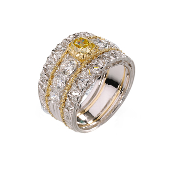 Buccelatti ‘Band’ ring, fancy yellow and colourless diamonds in white and yellow 18k gold setting