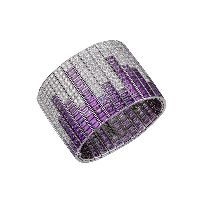 Cartier High Jewellery cuff in 18k white gold, amethysts and diamonds