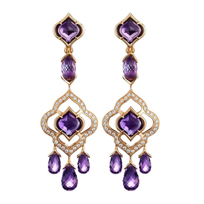 Chopard 'Imperiale' drop earrings in 18k yellow gold with amethysts and diamonds 