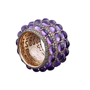 de Grisogono ring in 18k rose gold, set with cabochon amethysts and brown diamonds