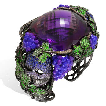 Lydia Courteille 'Vendanges Tardives' one of a kind cuff with tsavorites, brown diamonds, sapphires and faceted amethyst 
