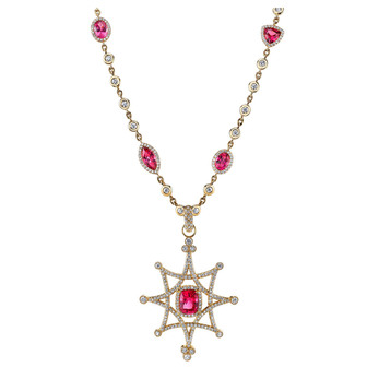 Erica Courtney 'Jennifer' Mahenge spinel and diamond necklace, with central 3.6ct spinel and further 11.62ct spinels accenting diamond chain 
