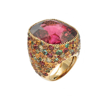 Lorenz Baumer 'Cardinale' ring with 38.49ct rubellite, pink sapphires, orange sapphires, peridots, aquamarines and Paraiba tourmalines